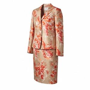 Le Suit Floral Blazer and Skirt Set - Orange and Cream